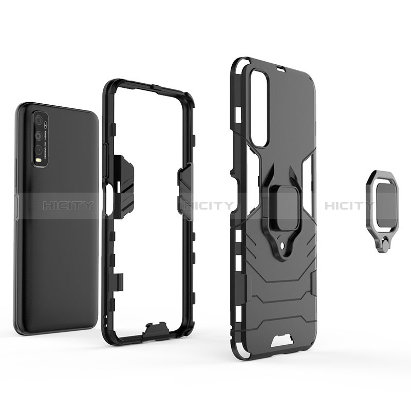 Funda Bumper Silicona y Plastico Mate Carcasa con Magnetico Anillo de dedo Soporte KC1 para Vivo Y70t 5G