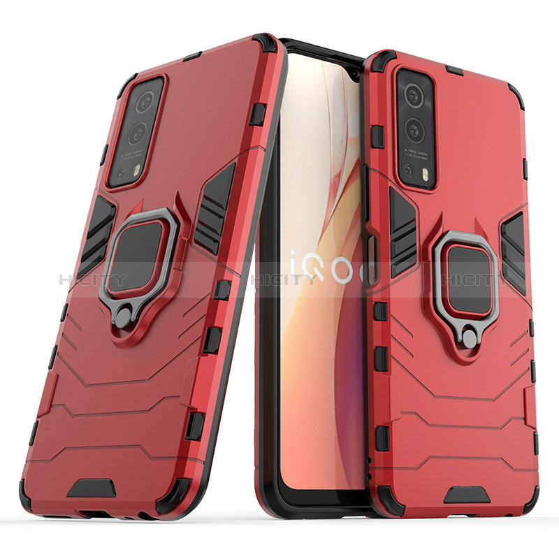 Funda Bumper Silicona y Plastico Mate Carcasa con Magnetico Anillo de dedo Soporte KC1 para Vivo Y75s 5G