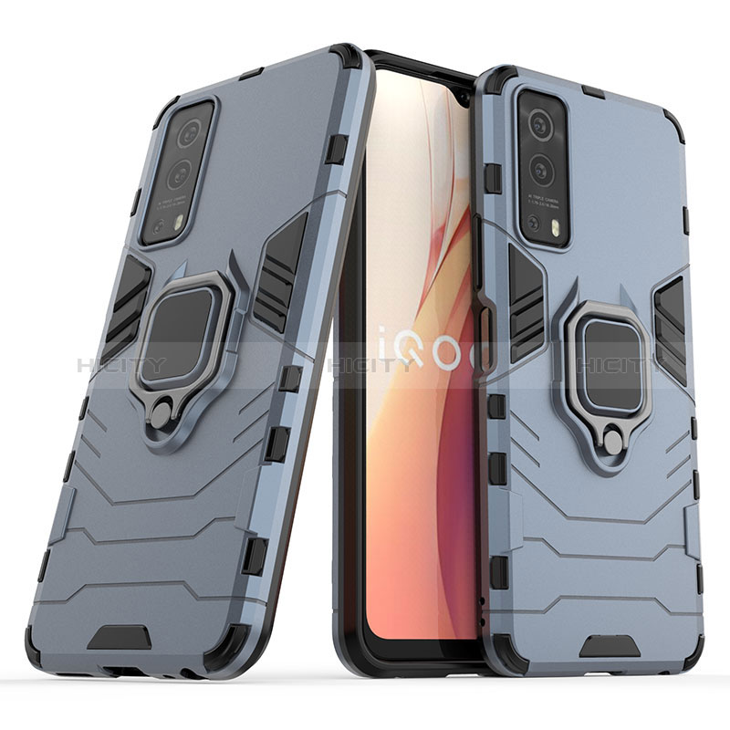 Funda Bumper Silicona y Plastico Mate Carcasa con Magnetico Anillo de dedo Soporte KC1 para Vivo Y75s 5G