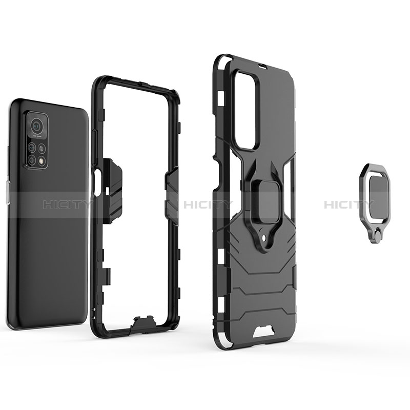 Funda Bumper Silicona y Plastico Mate Carcasa con Magnetico Anillo de dedo Soporte KC1 para Xiaomi Mi 10T 5G