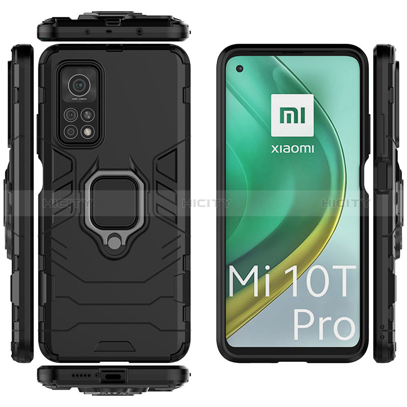 Funda Bumper Silicona y Plastico Mate Carcasa con Magnetico Anillo de dedo Soporte KC1 para Xiaomi Mi 10T 5G