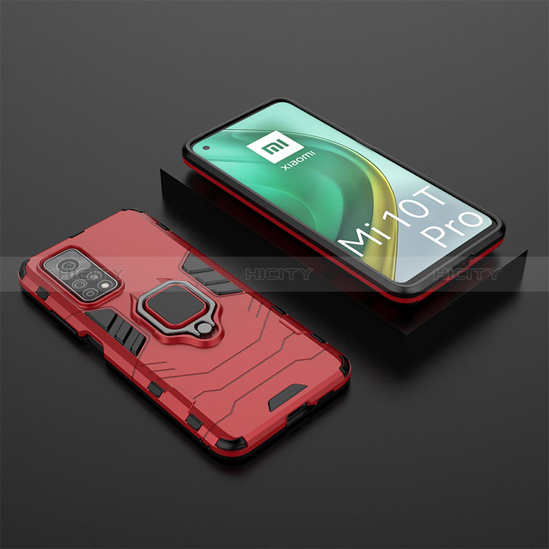 Funda Bumper Silicona y Plastico Mate Carcasa con Magnetico Anillo de dedo Soporte KC1 para Xiaomi Mi 10T 5G Rojo