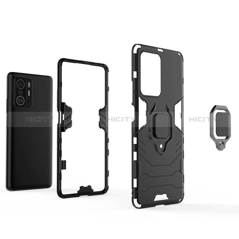 Funda Bumper Silicona y Plastico Mate Carcasa con Magnetico Anillo de dedo Soporte KC1 para Xiaomi Mi 11T 5G