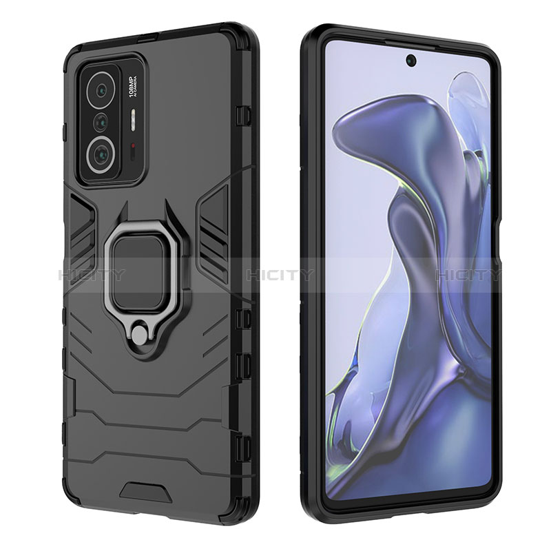 Funda Bumper Silicona y Plastico Mate Carcasa con Magnetico Anillo de dedo Soporte KC1 para Xiaomi Mi 11T 5G