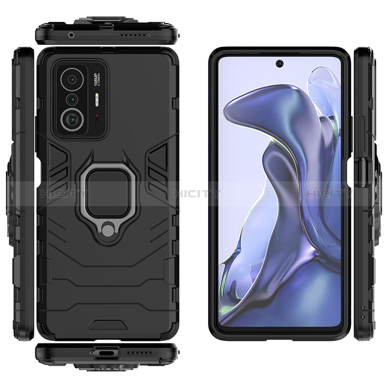 Funda Bumper Silicona y Plastico Mate Carcasa con Magnetico Anillo de dedo Soporte KC1 para Xiaomi Mi 11T 5G