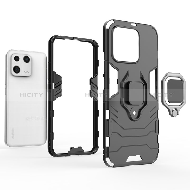 Funda Bumper Silicona y Plastico Mate Carcasa con Magnetico Anillo de dedo Soporte KC1 para Xiaomi Mi 13 5G