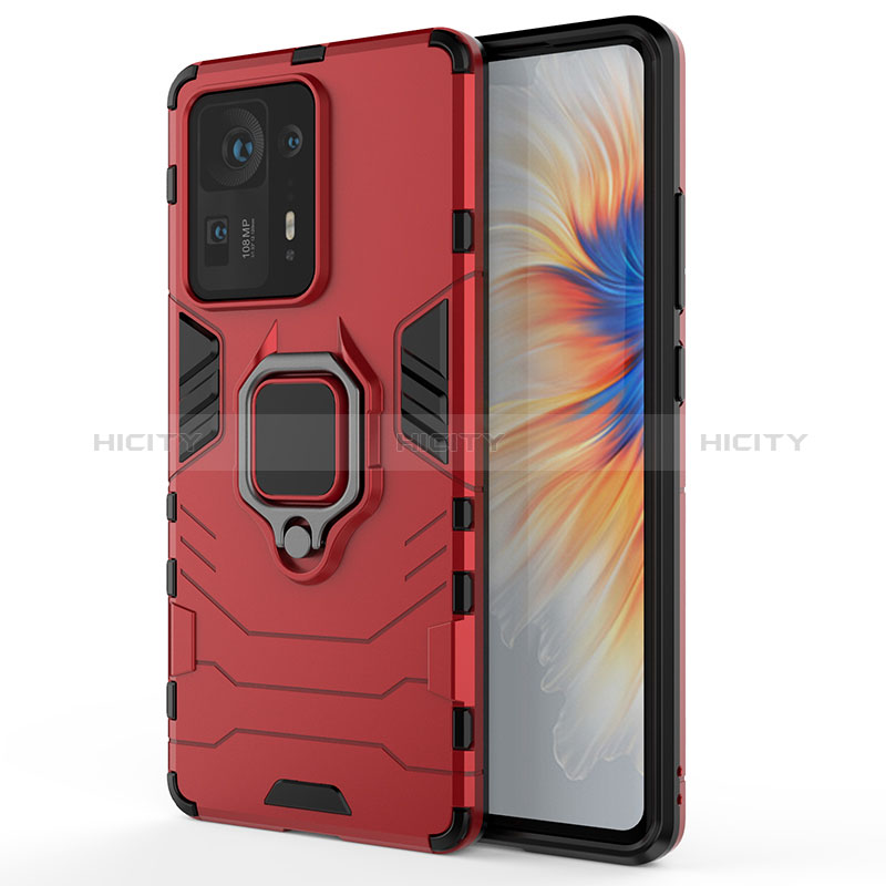 Funda Bumper Silicona y Plastico Mate Carcasa con Magnetico Anillo de dedo Soporte KC1 para Xiaomi Mi Mix 4 5G Rojo