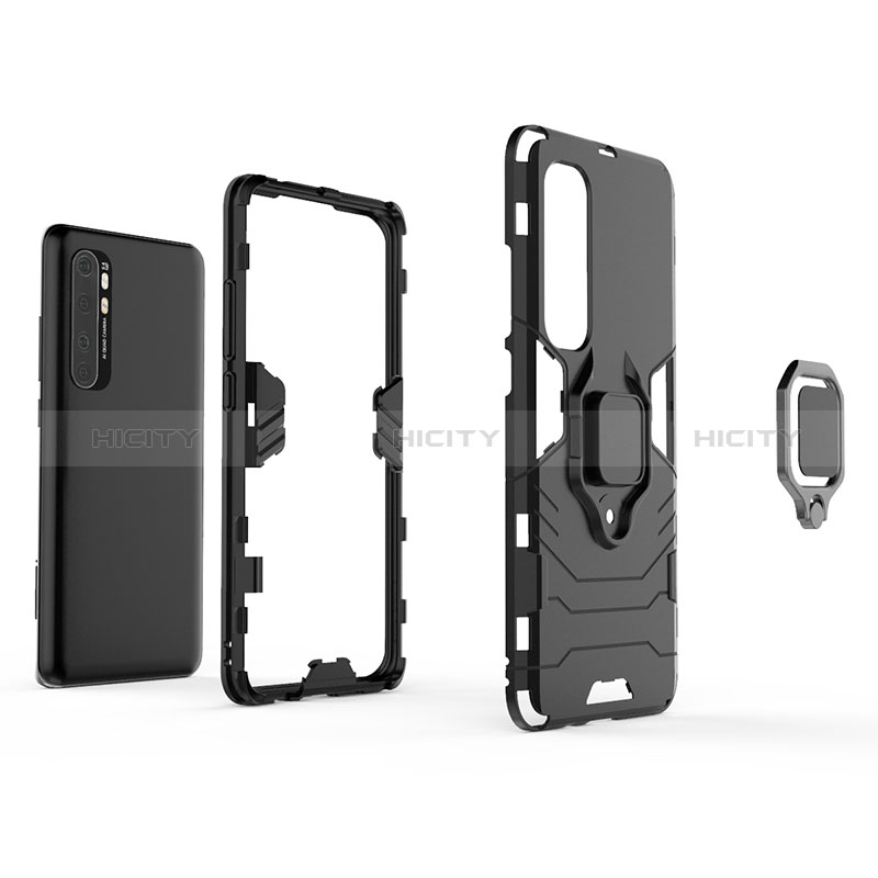 Funda Bumper Silicona y Plastico Mate Carcasa con Magnetico Anillo de dedo Soporte KC1 para Xiaomi Mi Note 10 Lite