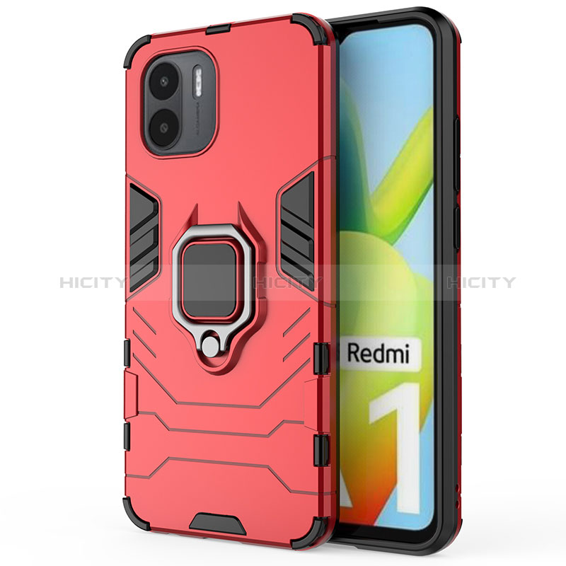 Funda Bumper Silicona y Plastico Mate Carcasa con Magnetico Anillo de dedo Soporte KC1 para Xiaomi Poco C51 Rojo