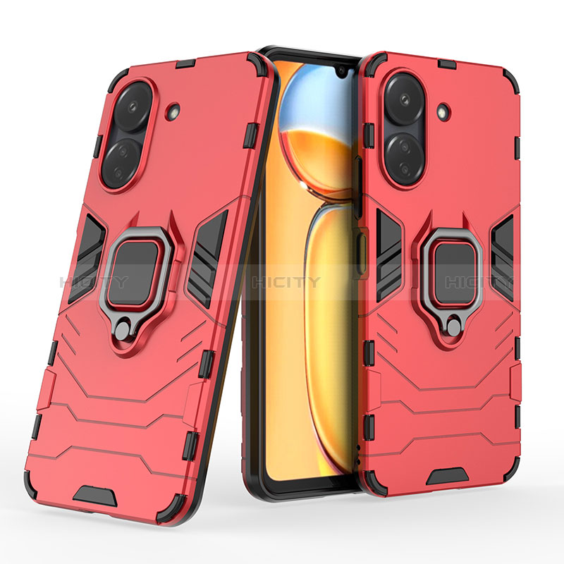 Funda Bumper Silicona y Plastico Mate Carcasa con Magnetico Anillo de dedo Soporte KC1 para Xiaomi Poco C65