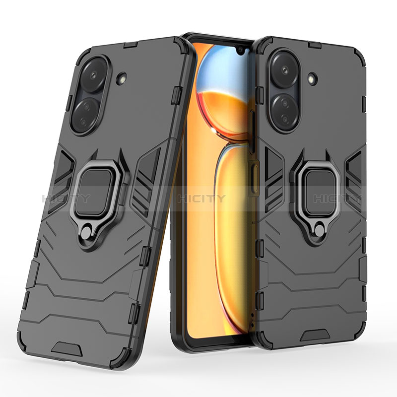 Funda Bumper Silicona y Plastico Mate Carcasa con Magnetico Anillo de dedo Soporte KC1 para Xiaomi Poco C65