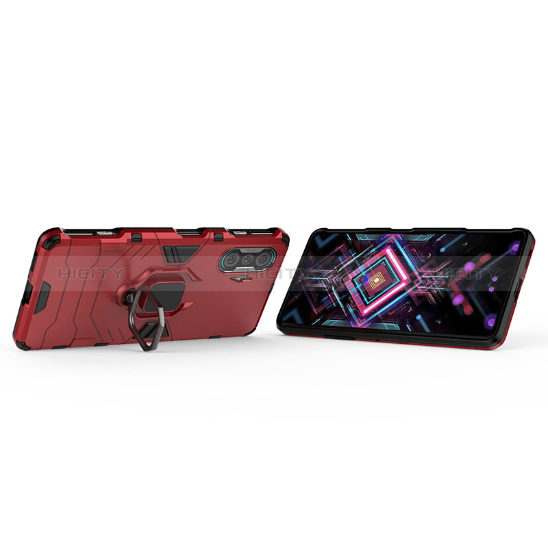 Funda Bumper Silicona y Plastico Mate Carcasa con Magnetico Anillo de dedo Soporte KC1 para Xiaomi Poco F3 GT 5G