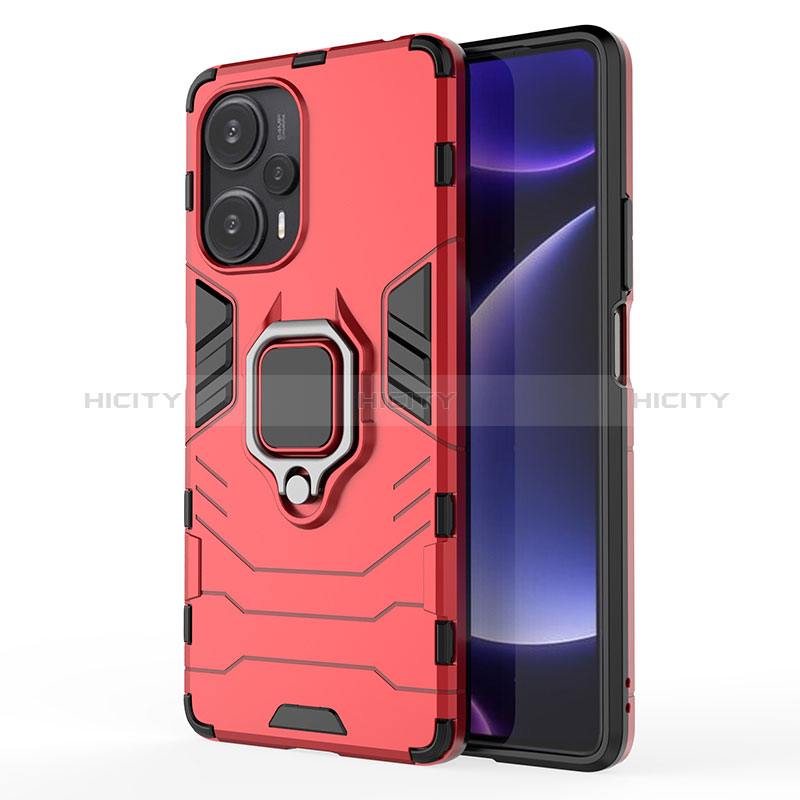 Funda Bumper Silicona y Plastico Mate Carcasa con Magnetico Anillo de dedo Soporte KC1 para Xiaomi Poco F5 5G