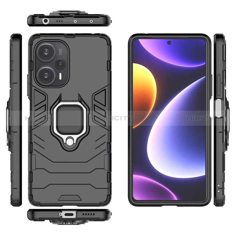 Funda Bumper Silicona y Plastico Mate Carcasa con Magnetico Anillo de dedo Soporte KC1 para Xiaomi Poco F5 5G