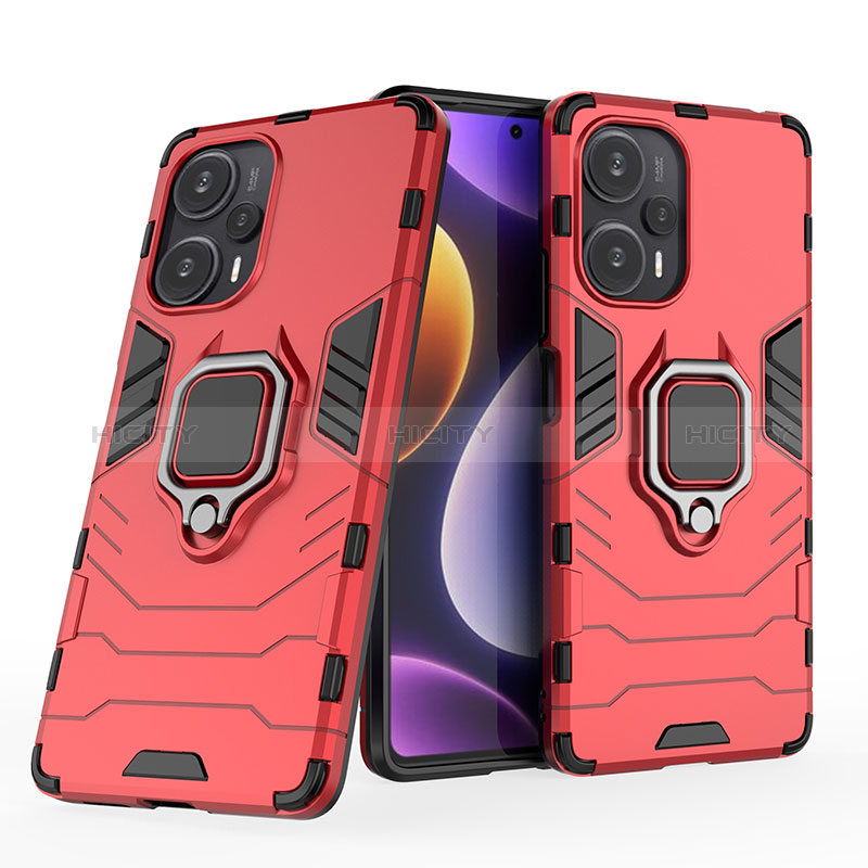 Funda Bumper Silicona y Plastico Mate Carcasa con Magnetico Anillo de dedo Soporte KC1 para Xiaomi Poco F5 5G Rojo