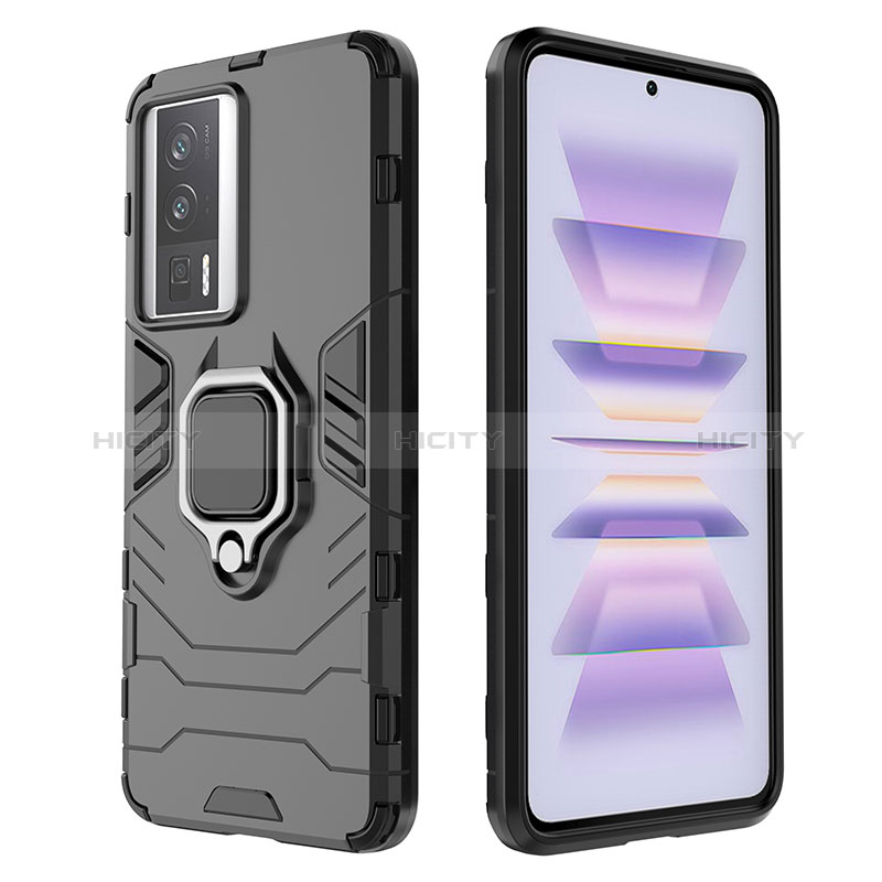 Funda Bumper Silicona y Plastico Mate Carcasa con Magnetico Anillo de dedo Soporte KC1 para Xiaomi Poco F5 Pro 5G