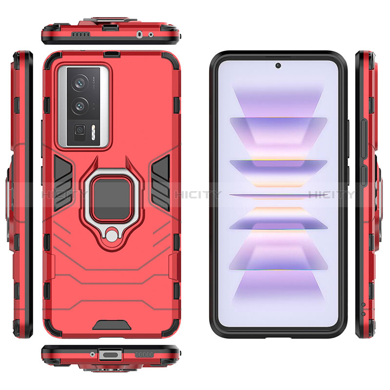 Funda Bumper Silicona y Plastico Mate Carcasa con Magnetico Anillo de dedo Soporte KC1 para Xiaomi Poco F5 Pro 5G