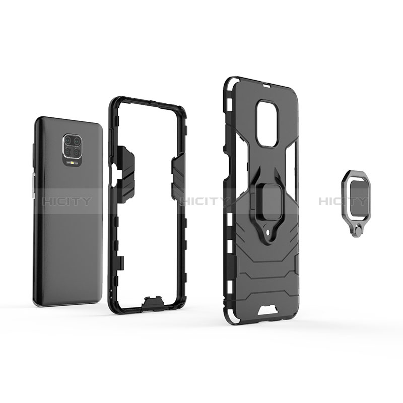 Funda Bumper Silicona y Plastico Mate Carcasa con Magnetico Anillo de dedo Soporte KC1 para Xiaomi Poco M2 Pro