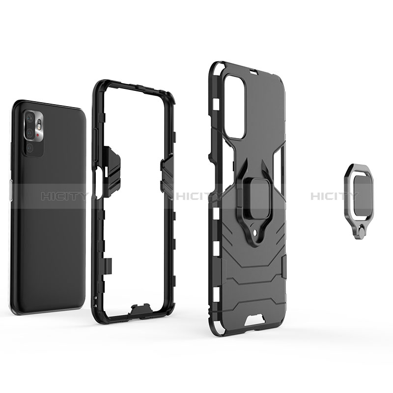 Funda Bumper Silicona y Plastico Mate Carcasa con Magnetico Anillo de dedo Soporte KC1 para Xiaomi POCO M3 Pro 5G