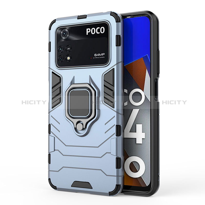 Funda Bumper Silicona y Plastico Mate Carcasa con Magnetico Anillo de dedo Soporte KC1 para Xiaomi Poco M4 Pro 4G