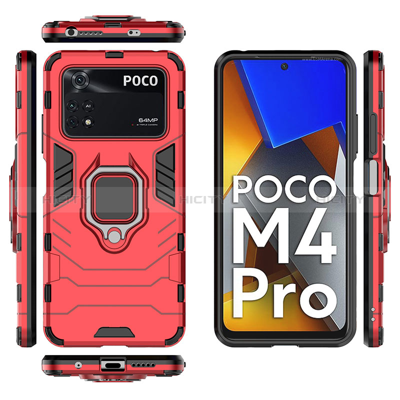 Funda Bumper Silicona y Plastico Mate Carcasa con Magnetico Anillo de dedo Soporte KC1 para Xiaomi Poco M4 Pro 4G