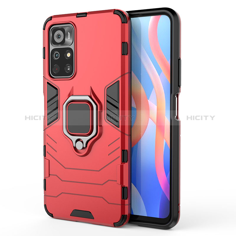 Funda Bumper Silicona y Plastico Mate Carcasa con Magnetico Anillo de dedo Soporte KC1 para Xiaomi Poco M4 Pro 5G