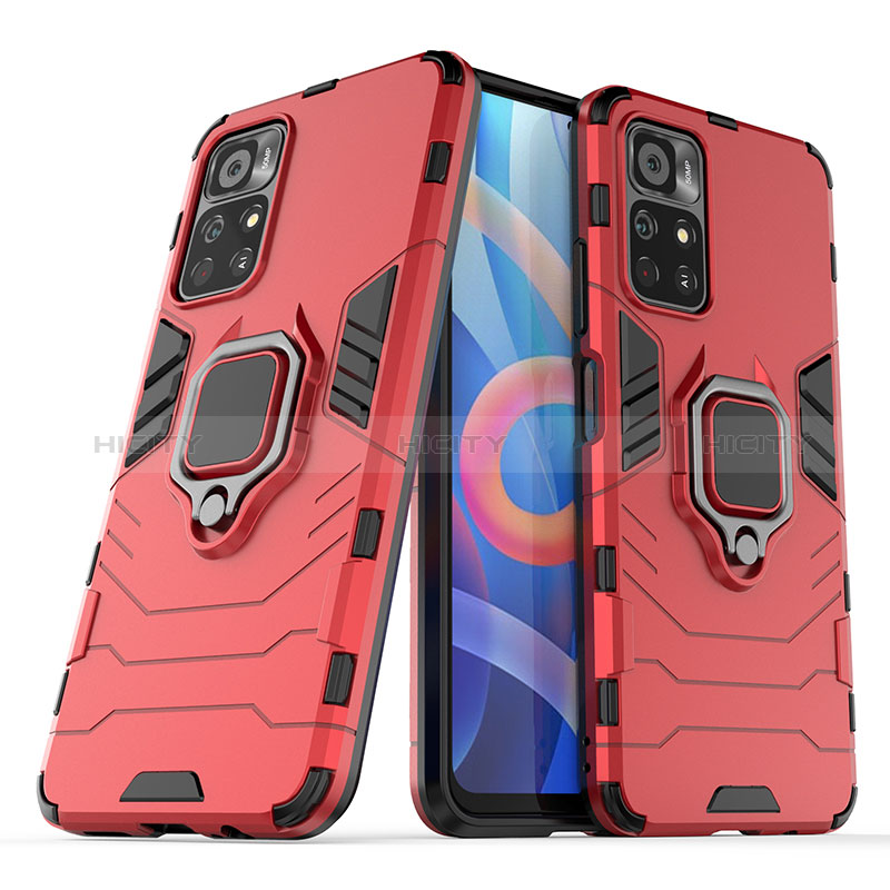 Funda Bumper Silicona y Plastico Mate Carcasa con Magnetico Anillo de dedo Soporte KC1 para Xiaomi Poco M4 Pro 5G