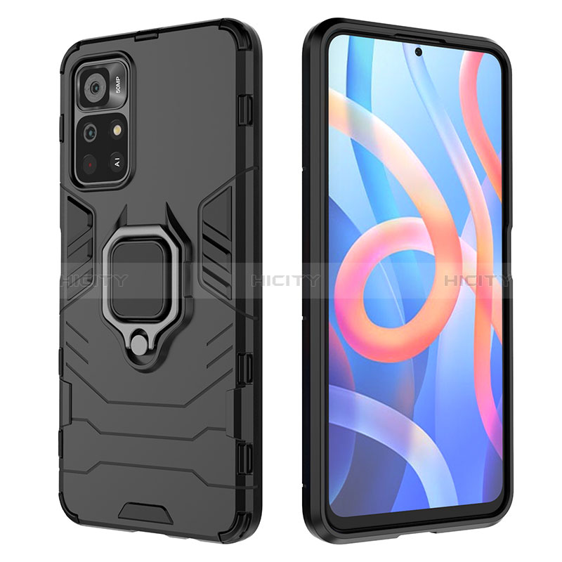 Funda Bumper Silicona y Plastico Mate Carcasa con Magnetico Anillo de dedo Soporte KC1 para Xiaomi Poco M4 Pro 5G