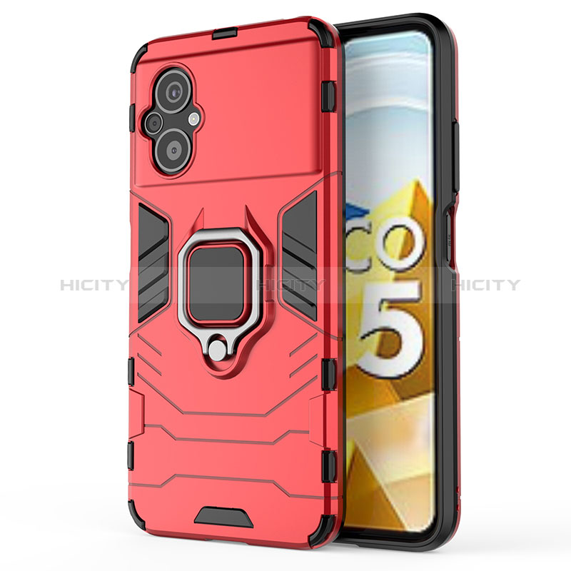 Funda Bumper Silicona y Plastico Mate Carcasa con Magnetico Anillo de dedo Soporte KC1 para Xiaomi Poco M5 4G