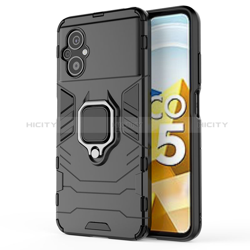 Funda Bumper Silicona y Plastico Mate Carcasa con Magnetico Anillo de dedo Soporte KC1 para Xiaomi Poco M5 4G