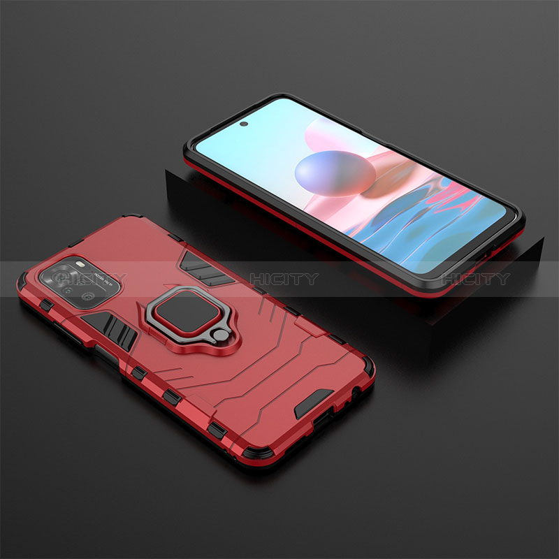 Funda Bumper Silicona y Plastico Mate Carcasa con Magnetico Anillo de dedo Soporte KC1 para Xiaomi Poco M5S Rojo