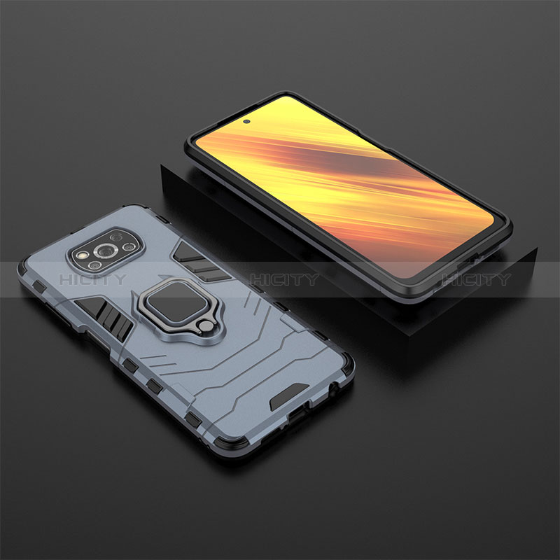 Funda Bumper Silicona y Plastico Mate Carcasa con Magnetico Anillo de dedo Soporte KC1 para Xiaomi Poco X3 Pro