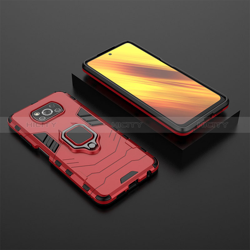 Funda Bumper Silicona y Plastico Mate Carcasa con Magnetico Anillo de dedo Soporte KC1 para Xiaomi Poco X3 Pro Rojo