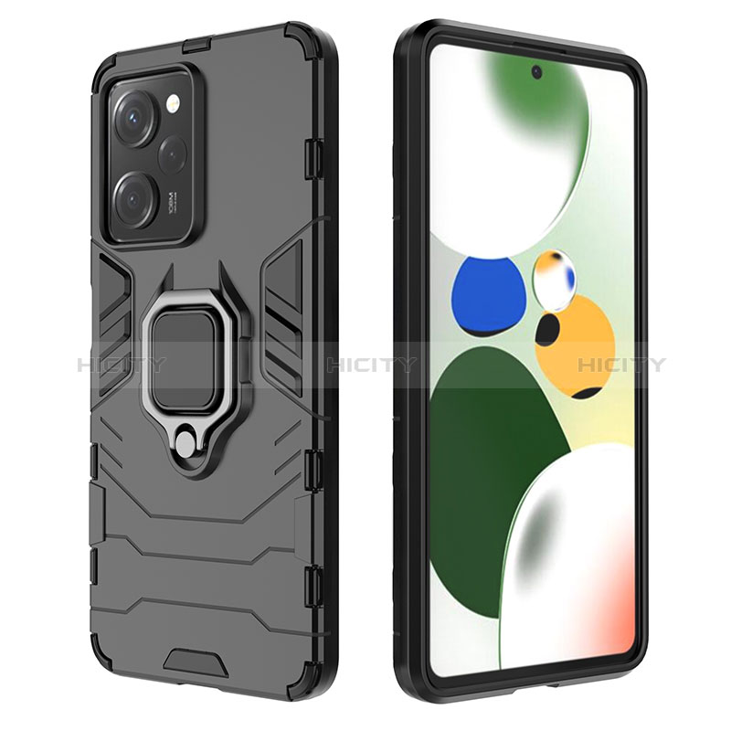 Funda Bumper Silicona y Plastico Mate Carcasa con Magnetico Anillo de dedo Soporte KC1 para Xiaomi Poco X5 Pro 5G