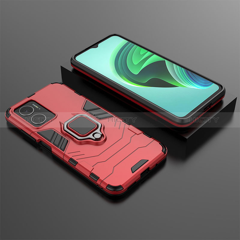 Funda Bumper Silicona y Plastico Mate Carcasa con Magnetico Anillo de dedo Soporte KC1 para Xiaomi Redmi 10 5G Rojo