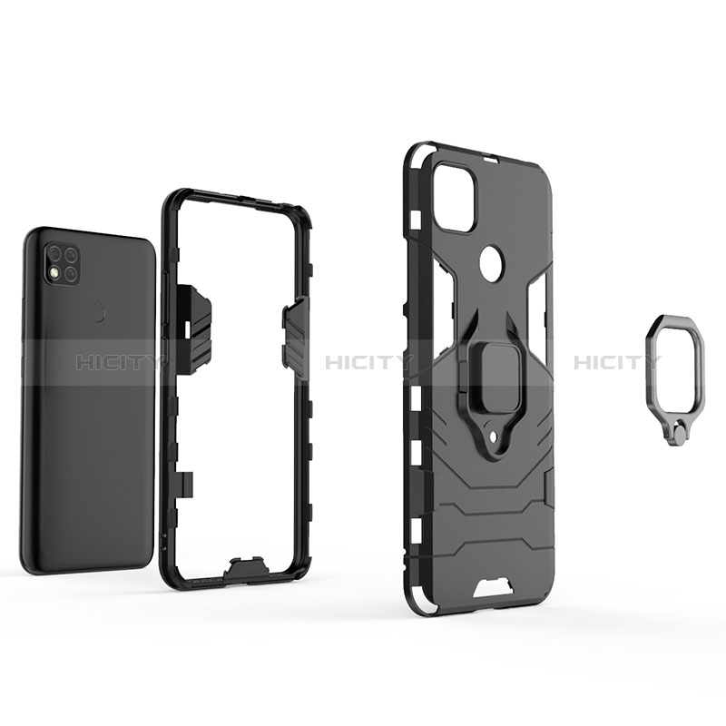 Funda Bumper Silicona y Plastico Mate Carcasa con Magnetico Anillo de dedo Soporte KC1 para Xiaomi Redmi 10A 4G