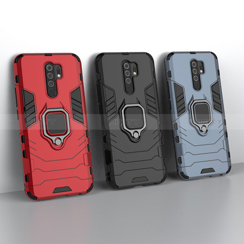 Funda Bumper Silicona y Plastico Mate Carcasa con Magnetico Anillo de dedo Soporte KC1 para Xiaomi Redmi 9