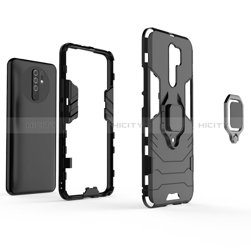 Funda Bumper Silicona y Plastico Mate Carcasa con Magnetico Anillo de dedo Soporte KC1 para Xiaomi Redmi 9