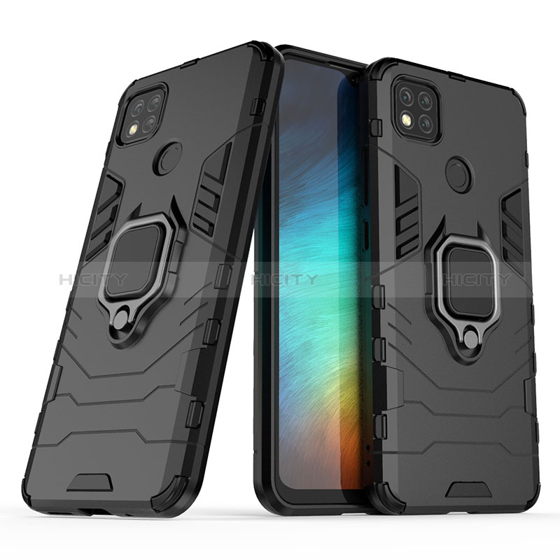 Funda Bumper Silicona y Plastico Mate Carcasa con Magnetico Anillo de dedo Soporte KC1 para Xiaomi Redmi 9 Activ