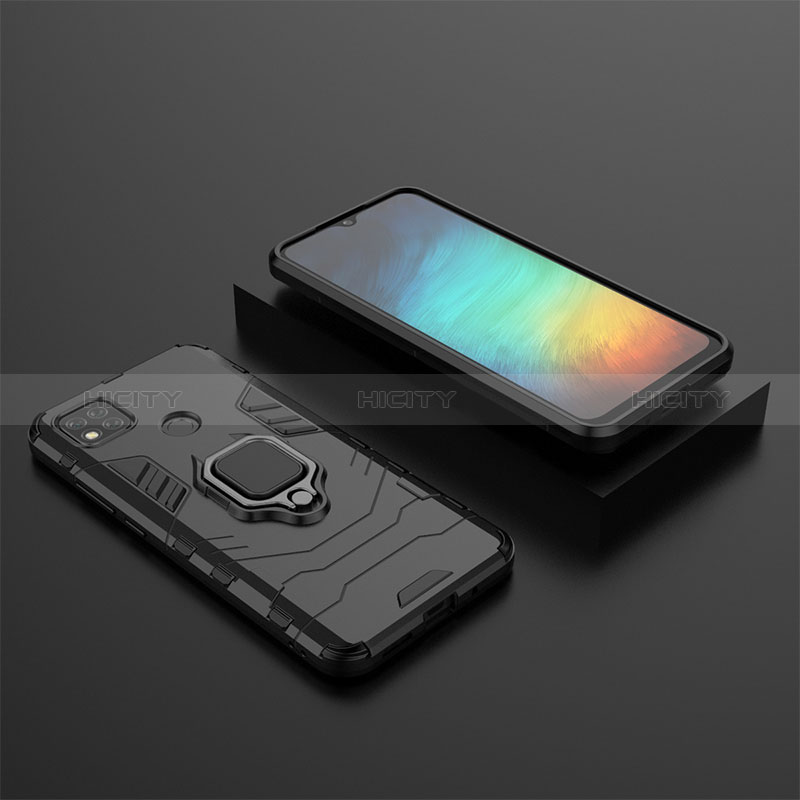 Funda Bumper Silicona y Plastico Mate Carcasa con Magnetico Anillo de dedo Soporte KC1 para Xiaomi Redmi 9 Activ Negro