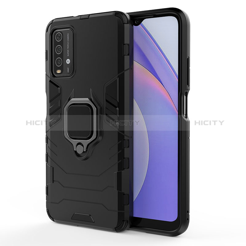 Funda Bumper Silicona y Plastico Mate Carcasa con Magnetico Anillo de dedo Soporte KC1 para Xiaomi Redmi 9 Power