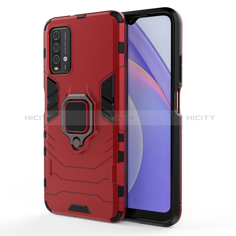 Funda Bumper Silicona y Plastico Mate Carcasa con Magnetico Anillo de dedo Soporte KC1 para Xiaomi Redmi 9 Power