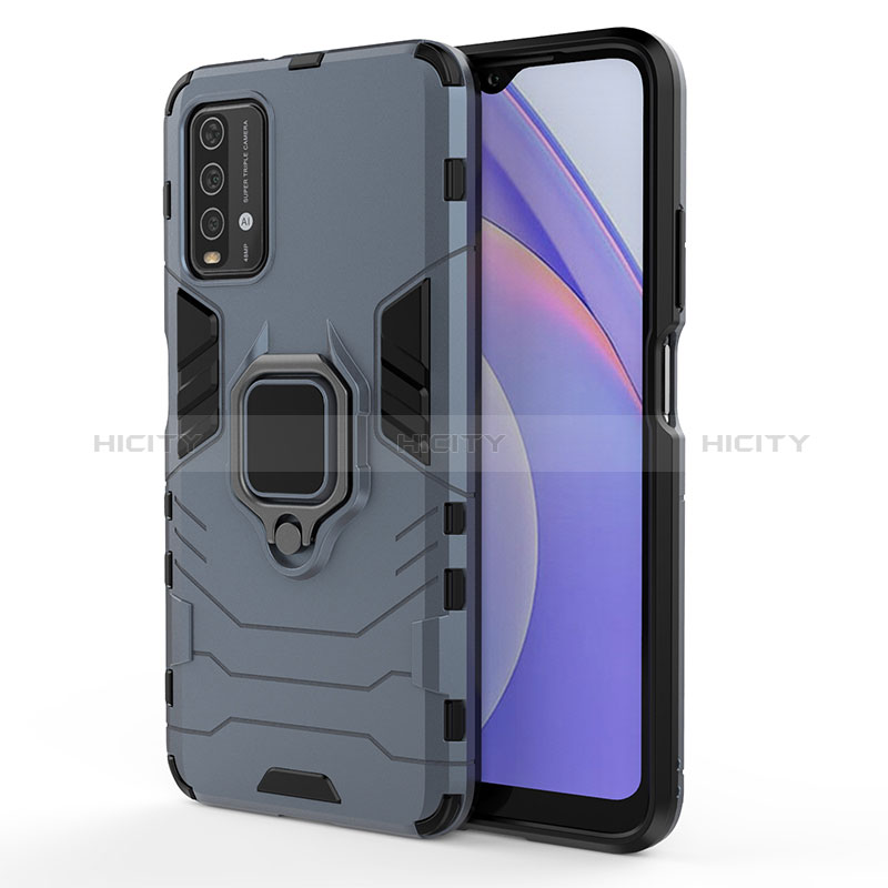 Funda Bumper Silicona y Plastico Mate Carcasa con Magnetico Anillo de dedo Soporte KC1 para Xiaomi Redmi 9 Power