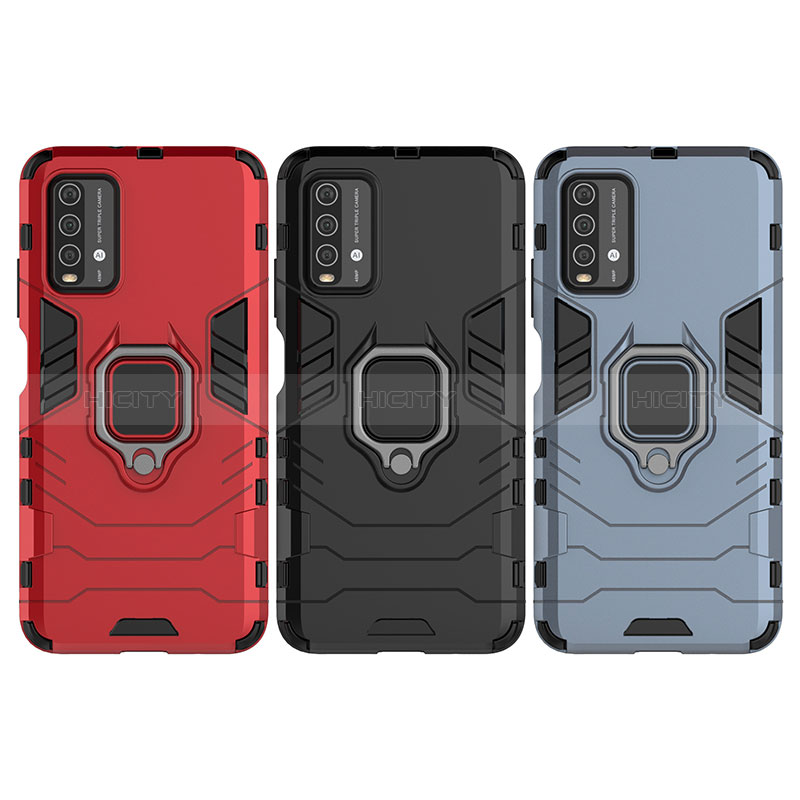 Funda Bumper Silicona y Plastico Mate Carcasa con Magnetico Anillo de dedo Soporte KC1 para Xiaomi Redmi 9 Power