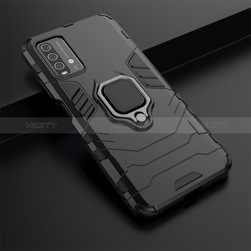 Funda Bumper Silicona y Plastico Mate Carcasa con Magnetico Anillo de dedo Soporte KC1 para Xiaomi Redmi 9 Power