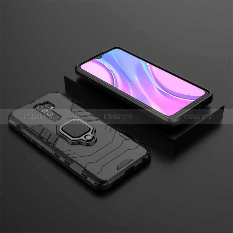 Funda Bumper Silicona y Plastico Mate Carcasa con Magnetico Anillo de dedo Soporte KC1 para Xiaomi Redmi 9 Prime India