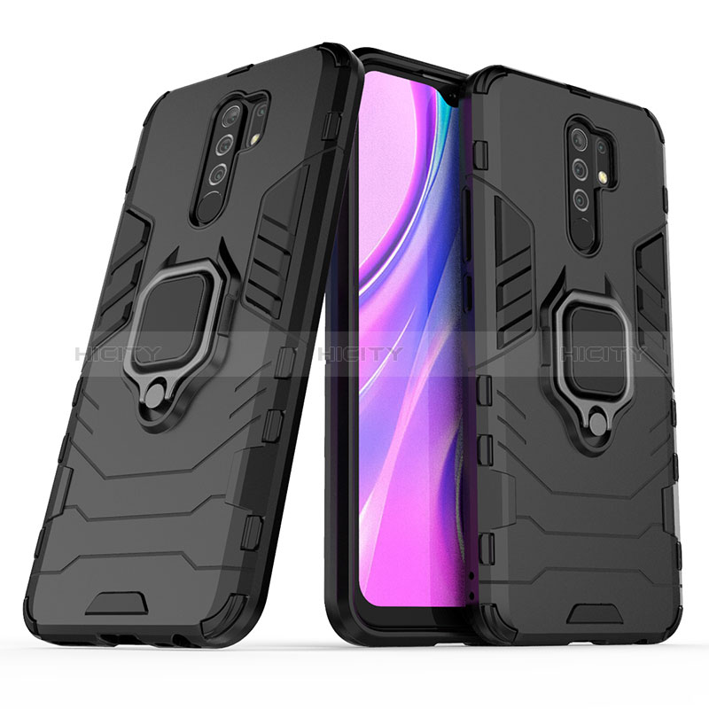 Funda Bumper Silicona y Plastico Mate Carcasa con Magnetico Anillo de dedo Soporte KC1 para Xiaomi Redmi 9 Prime India