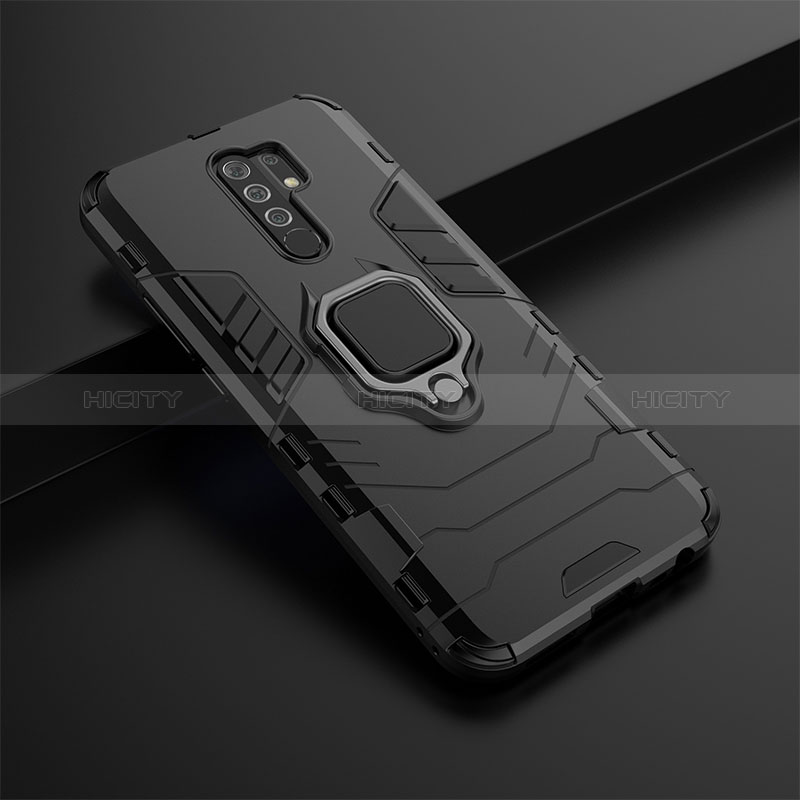 Funda Bumper Silicona y Plastico Mate Carcasa con Magnetico Anillo de dedo Soporte KC1 para Xiaomi Redmi 9 Prime India