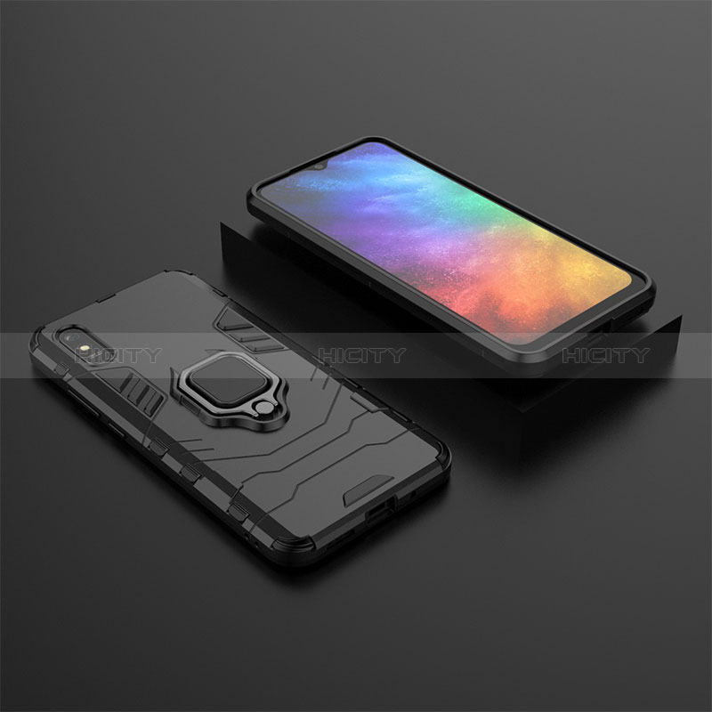 Funda Bumper Silicona y Plastico Mate Carcasa con Magnetico Anillo de dedo Soporte KC1 para Xiaomi Redmi 9A Negro