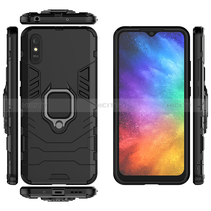 Funda Bumper Silicona y Plastico Mate Carcasa con Magnetico Anillo de dedo Soporte KC1 para Xiaomi Redmi 9i